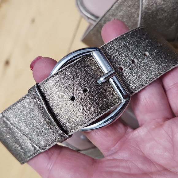 Stuart Weitzman Hubcaps Wedge Metallic Studded Espadrille Sandals 7M - Picture 6 of 17